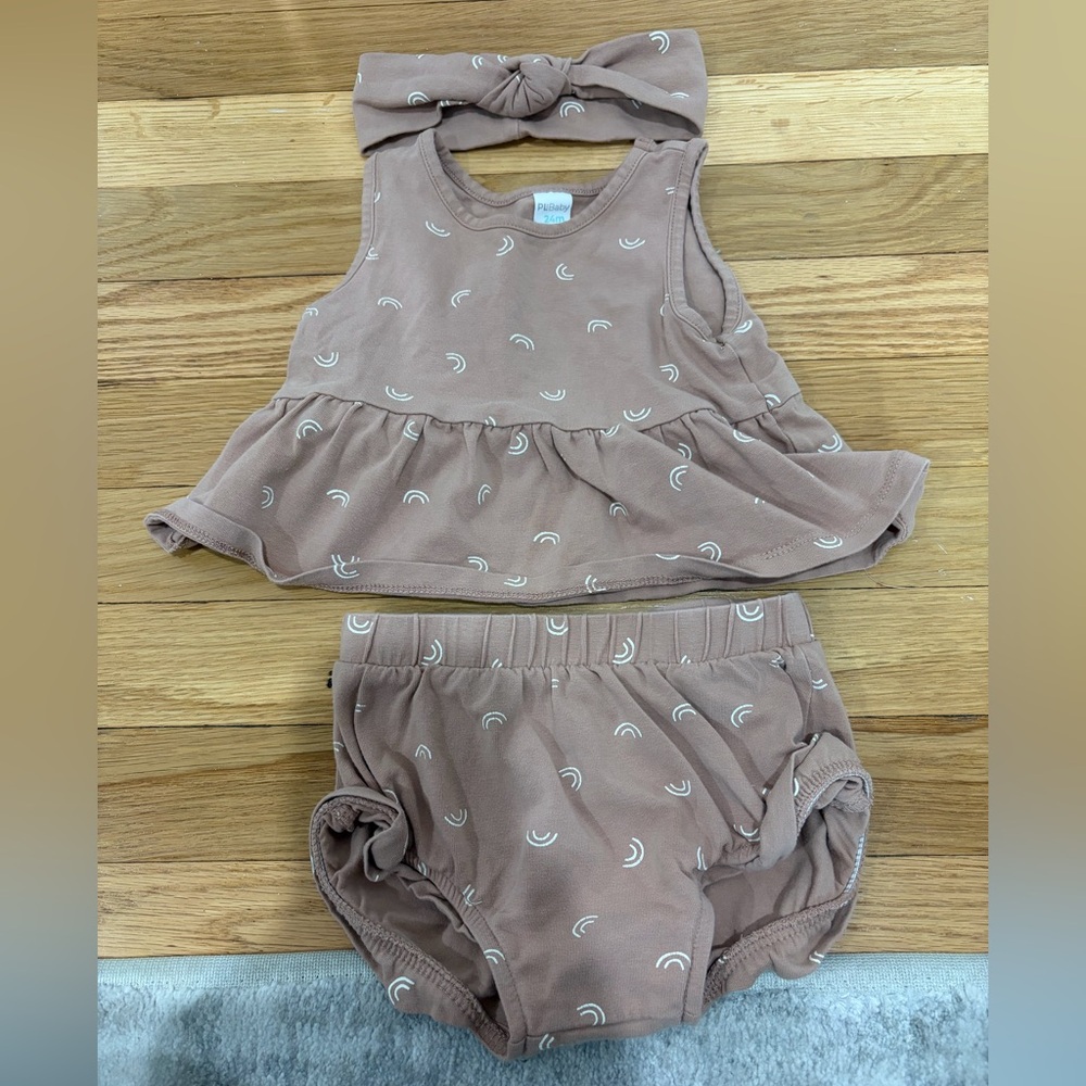 Petit Lem Baby Girl PL baby Mauve Ruffle Tank & Bloomers Set with Headband